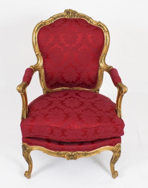 fig 2. Antique Pair of Louis XV Revival Giltwood Armchairs 19 Century