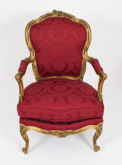 fig 3. Antique Pair of Louis XV Revival Giltwood Armchairs 19 Century