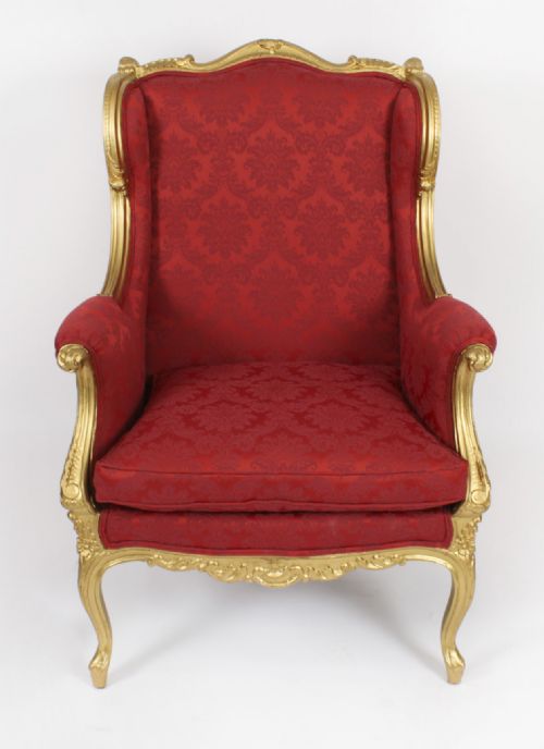 ANTIQUE LOUIS XV REVIVAL GILTWOOD SHAPED BERGERE ARMCHAIR 19TH C - ADDITIONAL PHOTO 1