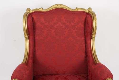 ANTIQUE LOUIS XV REVIVAL GILTWOOD SHAPED BERGERE ARMCHAIR 19TH C - ADDITIONAL PHOTO 2