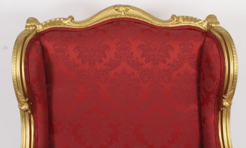 ANTIQUE LOUIS XV REVIVAL GILTWOOD SHAPED BERGERE ARMCHAIR 19TH C - ADDITIONAL PHOTO 3