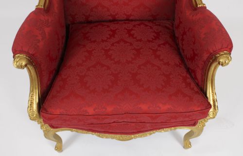 ANTIQUE LOUIS XV REVIVAL GILTWOOD SHAPED BERGERE ARMCHAIR 19TH C - ADDITIONAL PHOTO 4