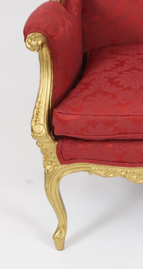 ANTIQUE LOUIS XV REVIVAL GILTWOOD SHAPED BERGERE ARMCHAIR 19TH C - ADDITIONAL PHOTO 5