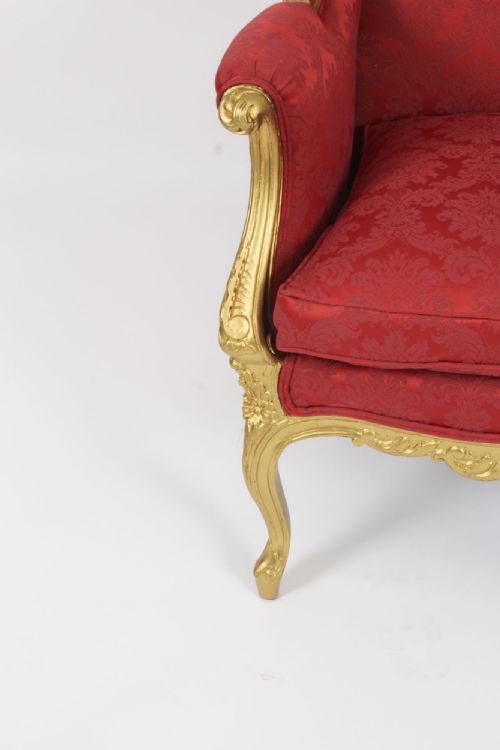 ANTIQUE LOUIS XV REVIVAL GILTWOOD SHAPED BERGERE ARMCHAIR 19TH C - ADDITIONAL PHOTO 7