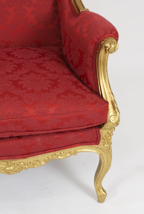 ANTIQUE LOUIS XV REVIVAL GILTWOOD SHAPED BERGERE ARMCHAIR 19TH C - ADDITIONAL PHOTO 8