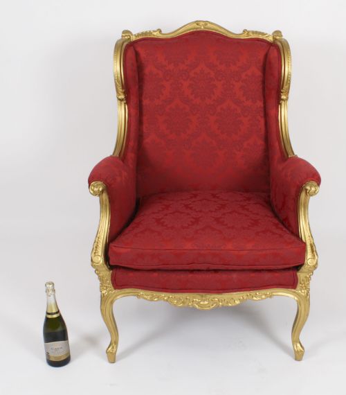 ANTIQUE LOUIS XV REVIVAL GILTWOOD SHAPED BERGERE ARMCHAIR 19TH C - ADDITIONAL PHOTO 17