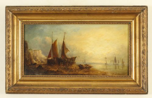 fig 6. Antique Pair Waterscape Oil Paintings by William Adolphus Knell 19th C