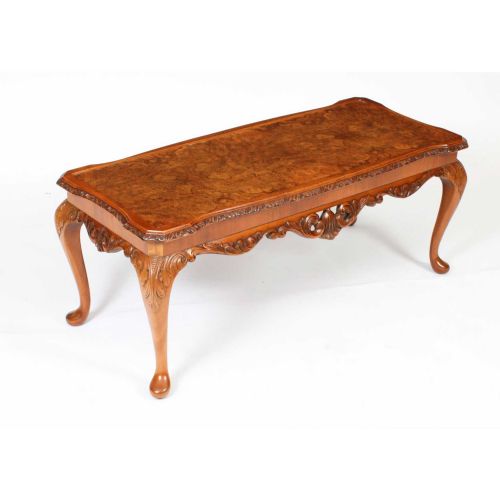 Antique Queen Anne Revival Burr Walnut Coffee Table C.1920