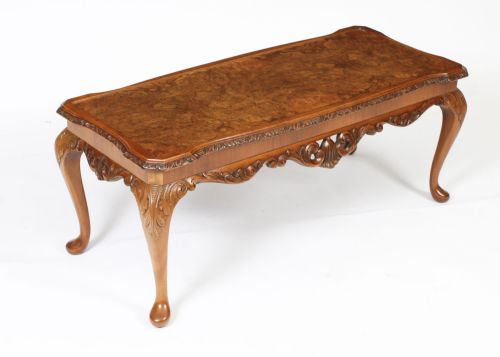fig 1. Antique Queen Anne Revival Burr Walnut Coffee Table c.1920