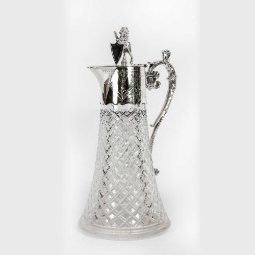 Antique Victorian Silver Plated and Cut Crystal Claret Jug 19th C