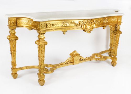 Antique Large Napoleon Iiil Carved Giltwood Console Pier Table 19th C