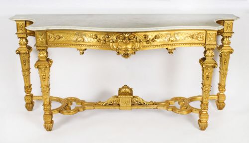 fig 1. Antique Large Napoleon IIIl Carved Giltwood Console Pier Table 19th C