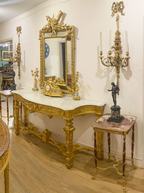 fig 3. Antique Large Napoleon IIIl Carved Giltwood Console Pier Table 19th C