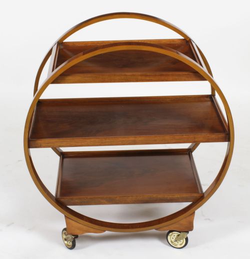 fig 1. Antique Art Deco Figured Walnut Serving Trolley c.1920 20th C