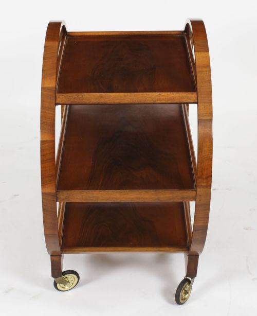fig 6. Antique Art Deco Figured Walnut Serving Trolley c.1920 20th C