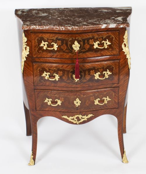 ANTIQUE FRENCH LOUIS REVIVAL KING WOOD WALNUT MARQUETRY COMMODE 19TH CENTURY - ADDITIONAL PHOTO 1