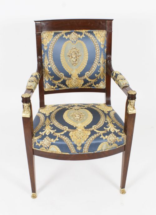ANTIQUE PAIR FRENCH EMPIRE REVIVAL ORMOLU MOUNTED ARMCHAIRS C1870 19TH C - ADDITIONAL PHOTO 1