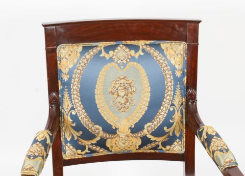 ANTIQUE PAIR FRENCH EMPIRE REVIVAL ORMOLU MOUNTED ARMCHAIRS C1870 19TH C - ADDITIONAL PHOTO 2
