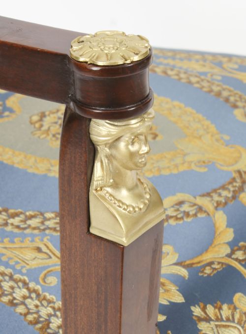ANTIQUE PAIR FRENCH EMPIRE REVIVAL ORMOLU MOUNTED ARMCHAIRS C1870 19TH C - ADDITIONAL PHOTO 6
