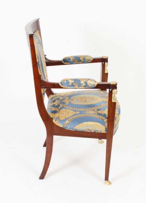 ANTIQUE PAIR FRENCH EMPIRE REVIVAL ORMOLU MOUNTED ARMCHAIRS C1870 19TH C - ADDITIONAL PHOTO 8