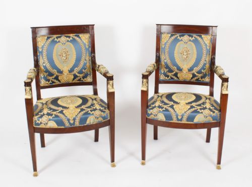 ANTIQUE PAIR FRENCH EMPIRE REVIVAL ORMOLU MOUNTED ARMCHAIRS C1870 19TH C - ADDITIONAL PHOTO 11