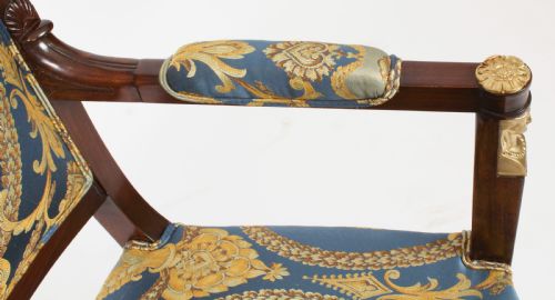 ANTIQUE PAIR FRENCH EMPIRE REVIVAL ORMOLU MOUNTED ARMCHAIRS C1870 19TH C - ADDITIONAL PHOTO 13