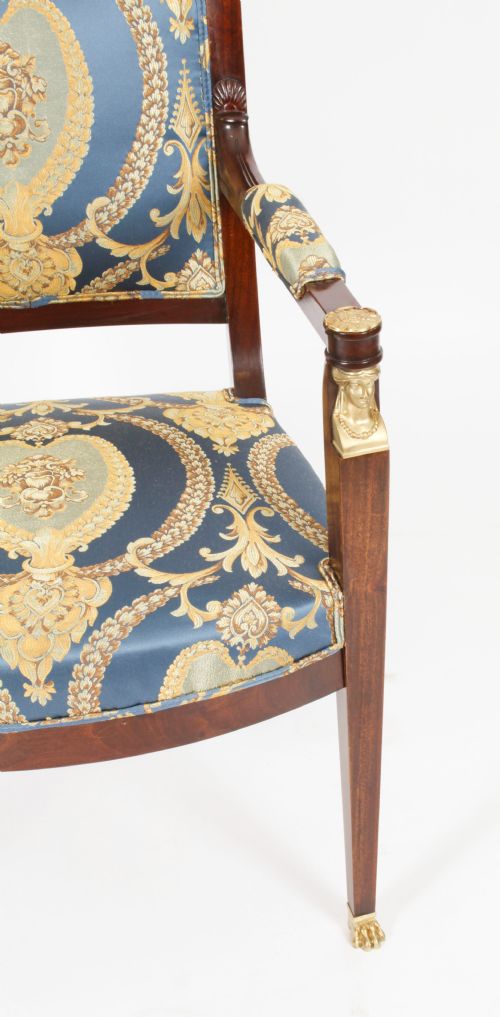 ANTIQUE PAIR FRENCH EMPIRE REVIVAL ORMOLU MOUNTED ARMCHAIRS C1870 19TH C - ADDITIONAL PHOTO 14