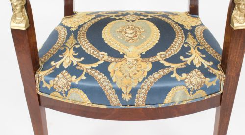 ANTIQUE PAIR FRENCH EMPIRE REVIVAL ORMOLU MOUNTED ARMCHAIRS C1870 19TH C - ADDITIONAL PHOTO 21