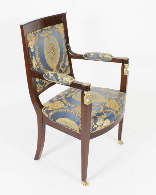 ANTIQUE PAIR FRENCH EMPIRE REVIVAL ORMOLU MOUNTED ARMCHAIRS C1870 19TH C - ADDITIONAL PHOTO 22