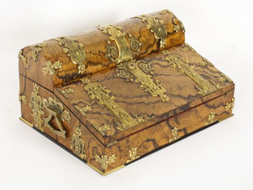 Antique Burr Walnut Writing Slope Lap Desk Set Sampson Mordan & Co C1870