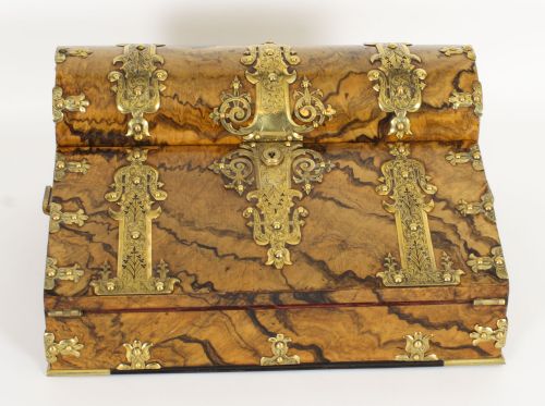 fig 1. Antique Burr Walnut Writing Slope Lap Desk Set Sampson Mordan & Co C1870