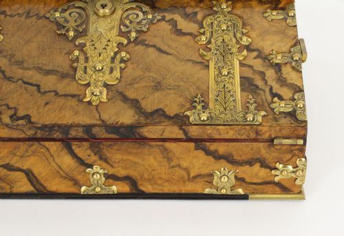 fig 4. Antique Burr Walnut Writing Slope Lap Desk Set Sampson Mordan & Co C1870