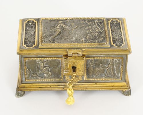 fig 1. Antique French Silvered & Gilt Bronze Jewellery Casket Box 19th C