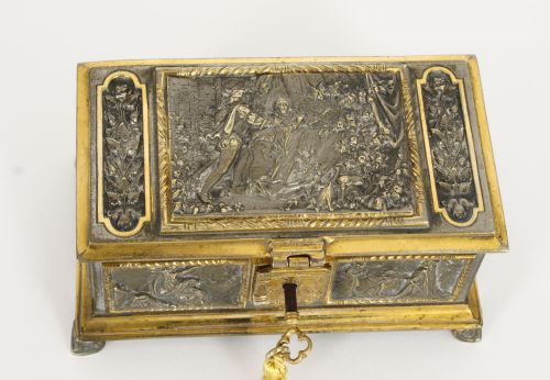fig 2. Antique French Silvered & Gilt Bronze Jewellery Casket Box 19th C