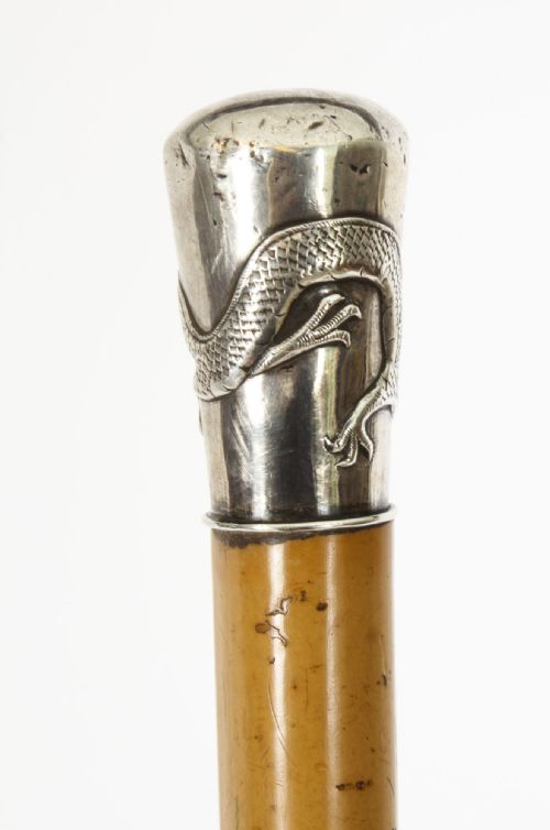 fig 1. Antique Chinese Silver & Malacca Walking Stick Cane C1880 19th Century