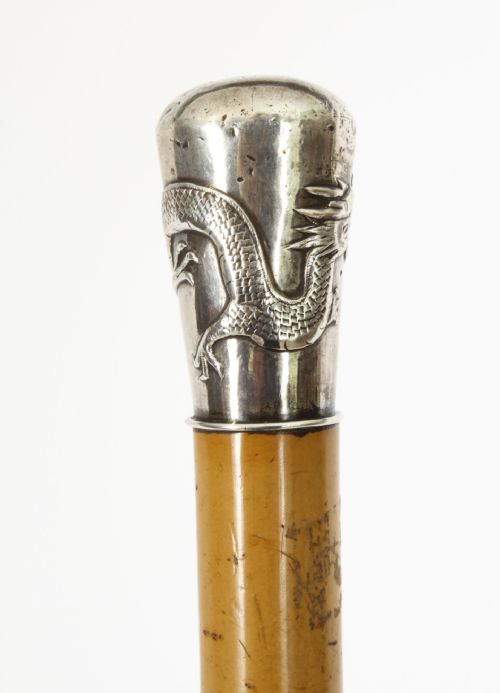 fig 2. Antique Chinese Silver & Malacca Walking Stick Cane C1880 19th Century