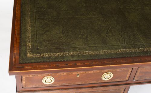 fig 1. Antique 6ft George III Mahogany Crossbanded Partners Pedestal Desk 19th C