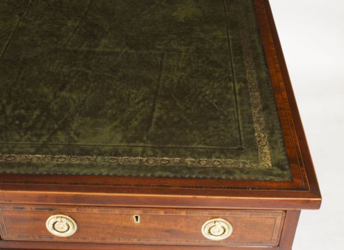 fig 4. Antique 6ft George III Mahogany Crossbanded Partners Pedestal Desk 19th C
