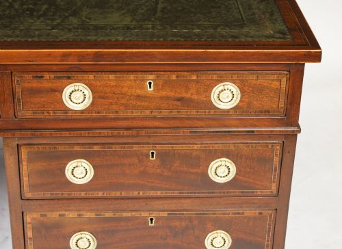 fig 7. Antique 6ft George III Mahogany Crossbanded Partners Pedestal Desk 19th C