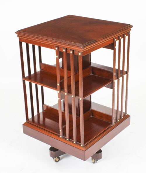 Antique Revolving Bookcase Flame Mahogany Circa 1900
