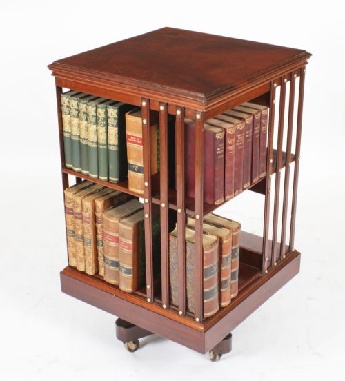 fig 1. Antique Revolving Bookcase Flame Mahogany Circa 1900