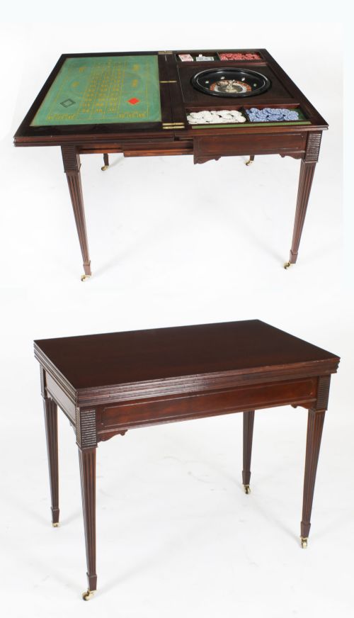 fig 4. Antique Victorian Mahogany Games Card Roulette Table 19th C