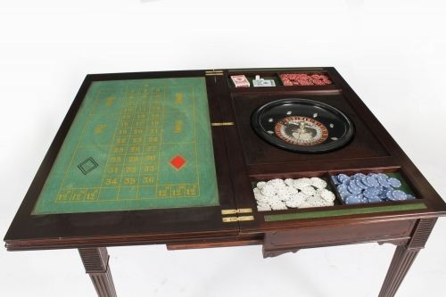 fig 1. Antique Victorian Mahogany Games Card Roulette Table 19th C