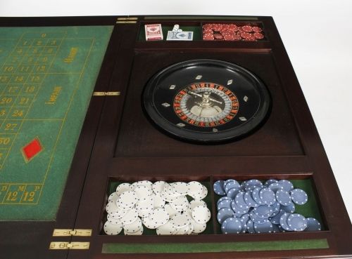fig 3. Antique Victorian Mahogany Games Card Roulette Table 19th C