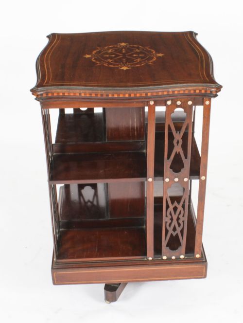 fig 2. Antique Victorian Marquetry Inlaid Revolving Bookcase 19th C