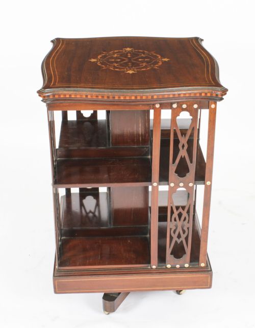 fig 5. Antique Victorian Marquetry Inlaid Revolving Bookcase 19th C