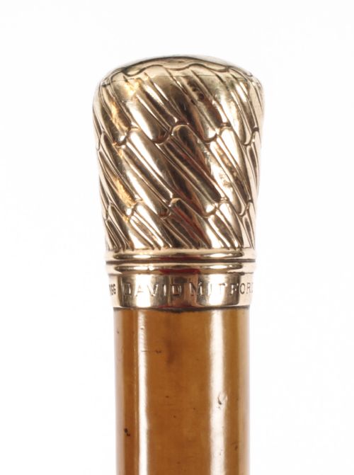 Antique Walking Stick Cane 9 Ct Gold Pommel by Brigg Late 19th Century