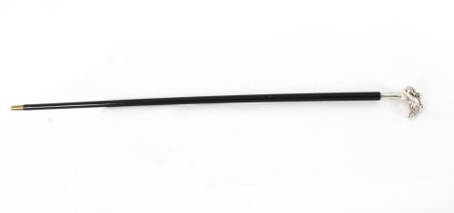 fig 1. Antique Sterling Silver Horse & Jockey Walking Cane Stick 19th C