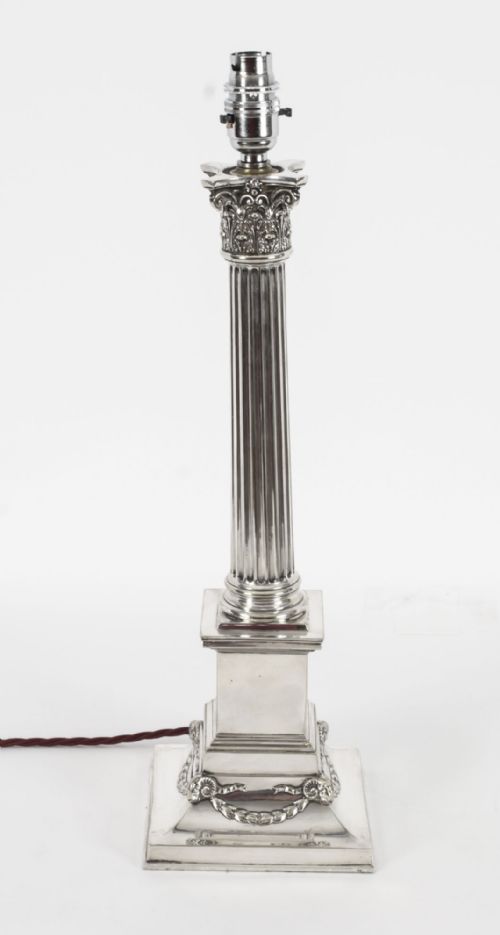 fig 1. Antique Victorian Silver Plated Corinthian Column Table Lamp 19th C