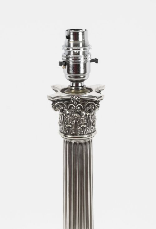 fig 2. Antique Victorian Silver Plated Corinthian Column Table Lamp 19th C